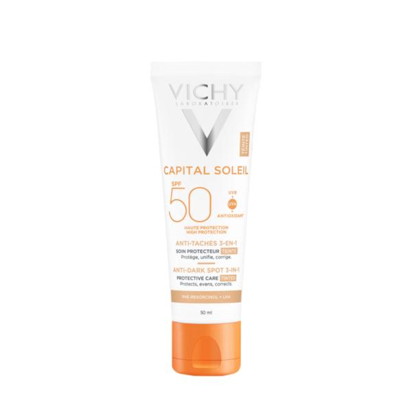 VICHY Capital Soleil Anti-tâches 3 en 1 Teinté SPF 50, 50 ML. paraplume