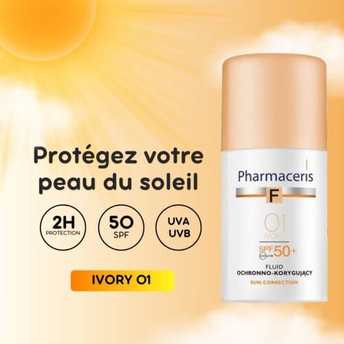 PHARMACERIS F Fond de Teint 01 IVORY Fluide SPF 50+. PARAPLUME