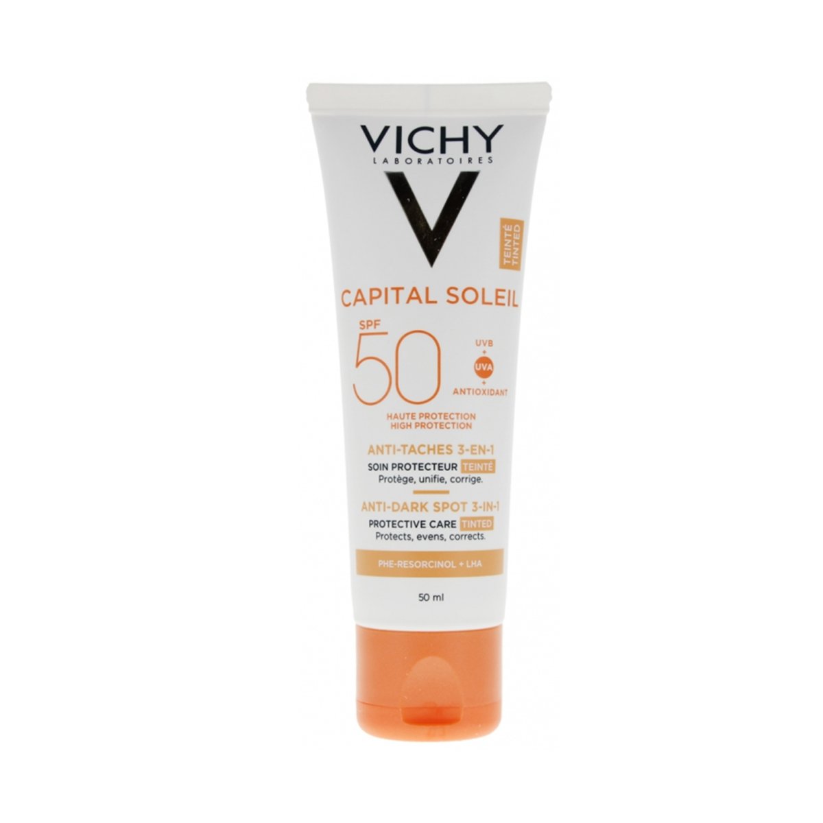 VICHY Capital Soleil Anti-tâches 3 en 1 Teinté SPF 50, 50 ML. paraplume