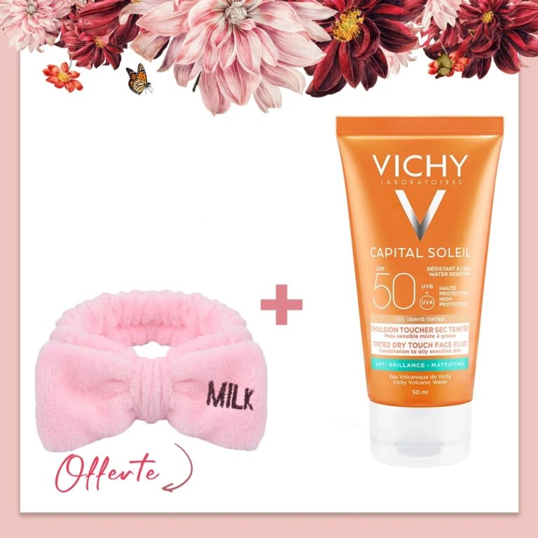 VICHY Capital Soleil Emulsion Toucher Sec teinté SPF 50. paraplume