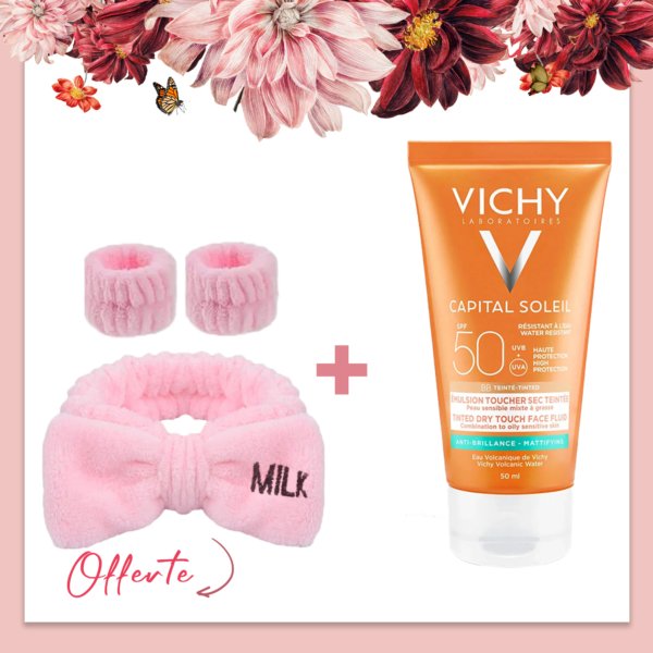 VICHY Capital Soleil Emulsion Toucher Sec teinté SPF 50. paraplume
