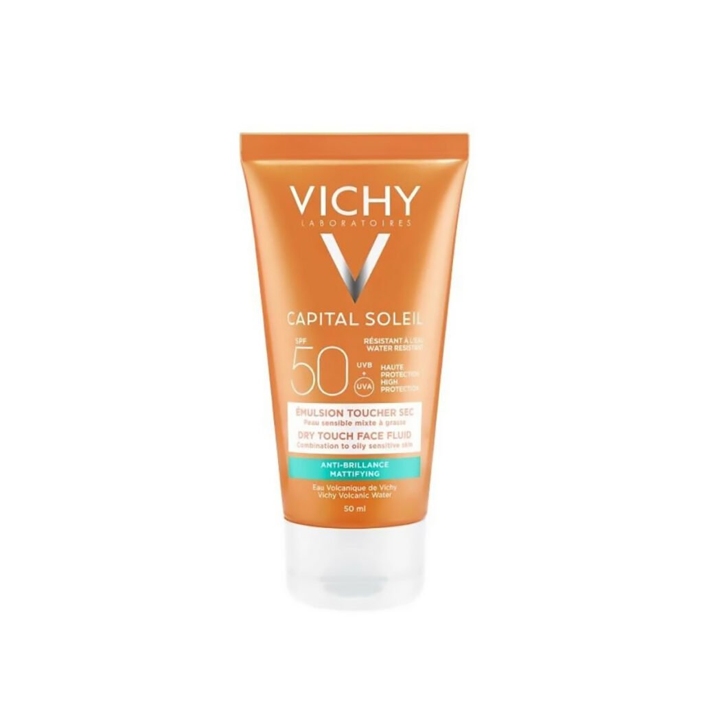 VICHY Capital Soleil Emulsion Toucher Sec teinté SPF 50+ . Paraplume