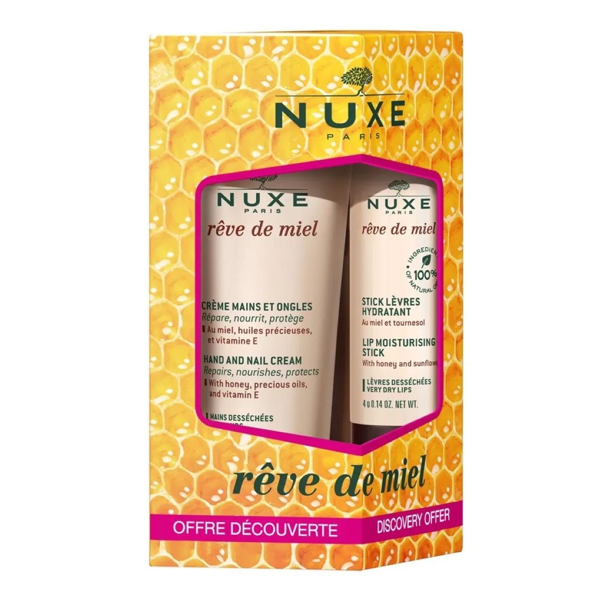 NUXE Rêve de Miel Offre Découverte Crème Mains + Stick Lèvres. Paraplume