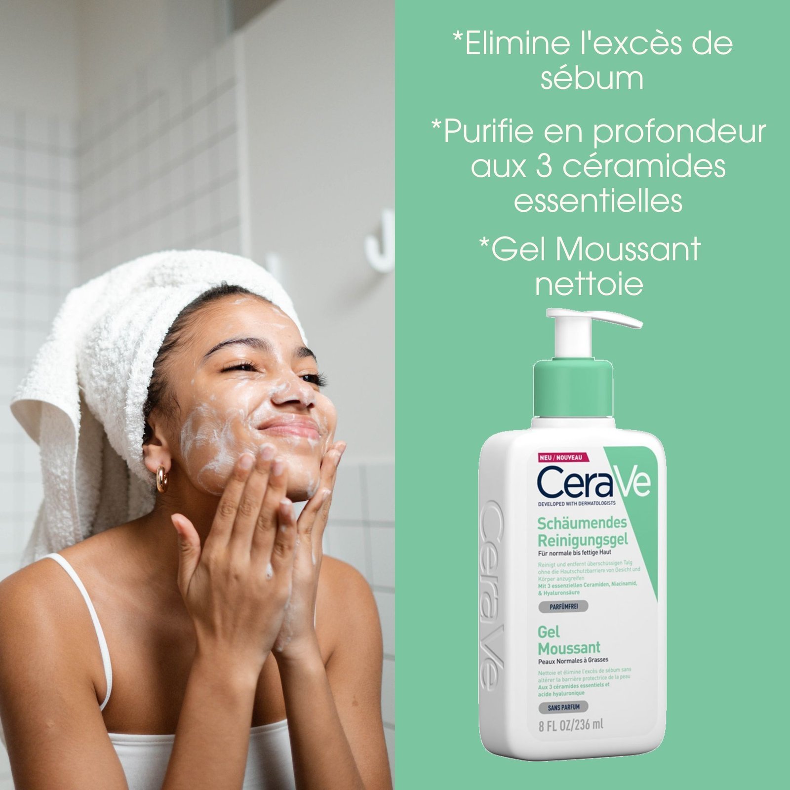 CERAVE gel moussant peau grasse 236 ml. paraplume