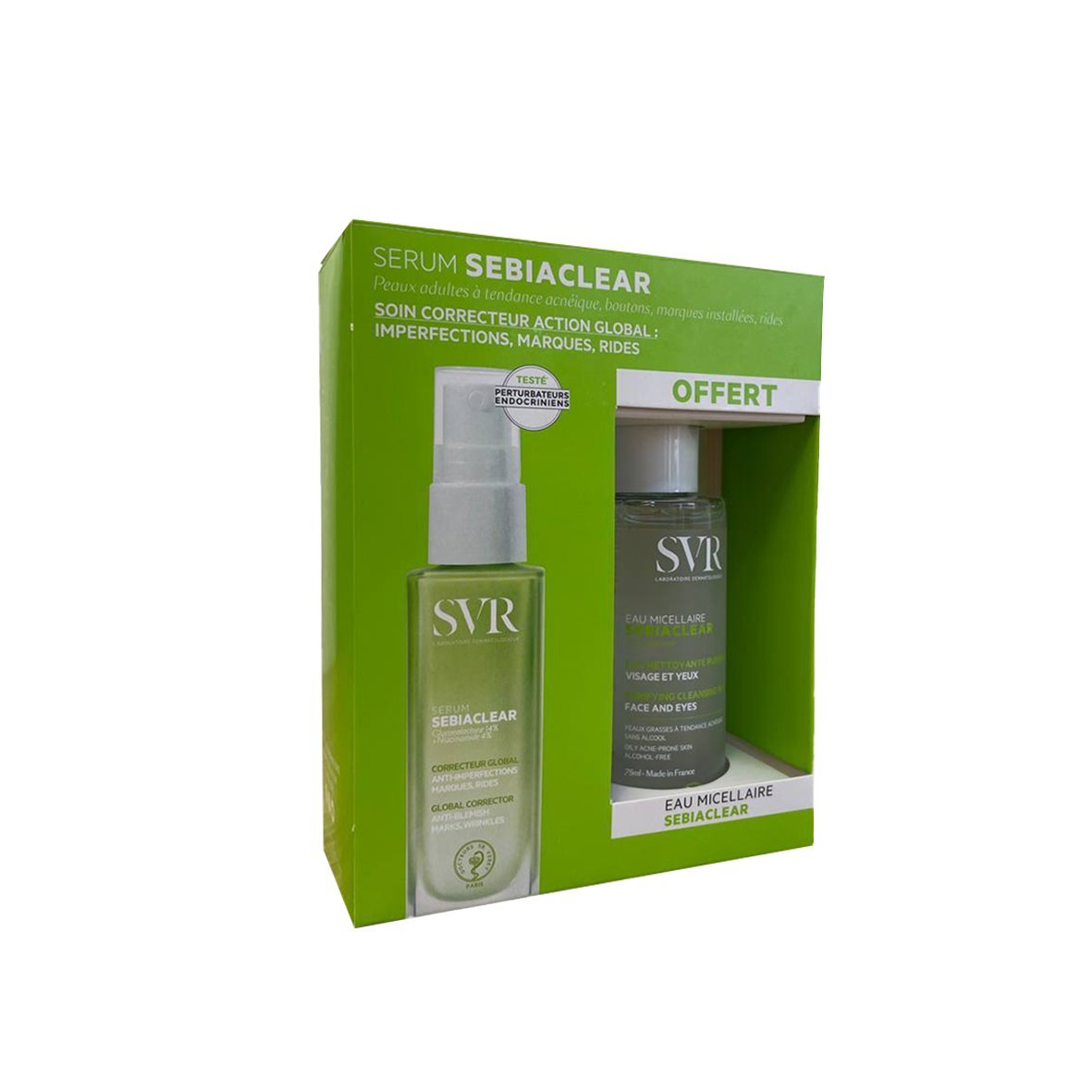 Pack duo SVR Sebiaclear Sérum correcteur + Eau Micellaire (offerte). paraplume