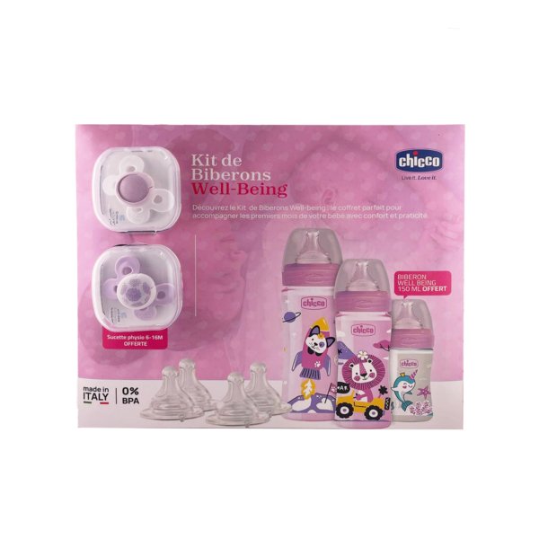 CHICCO Kit Biberon Well Being Rose. Paraplume