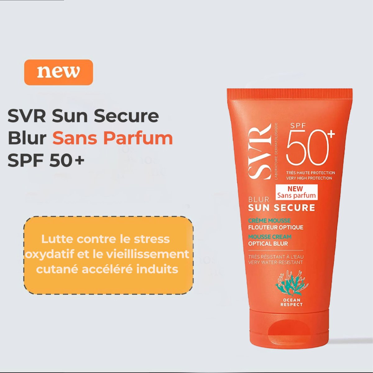 SVR Sun Secure Blur Sans Parfum SPF 50+. paraplume