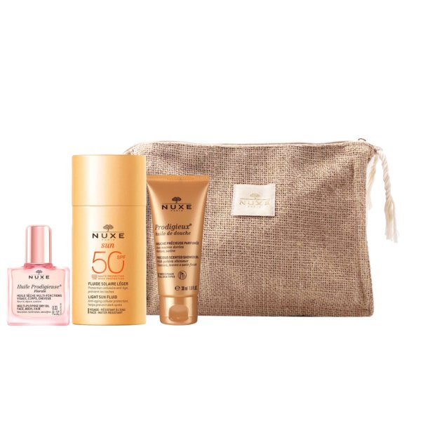 NUXE Sun Trousse Fluide Solaire Léger SPF 50. paraplume