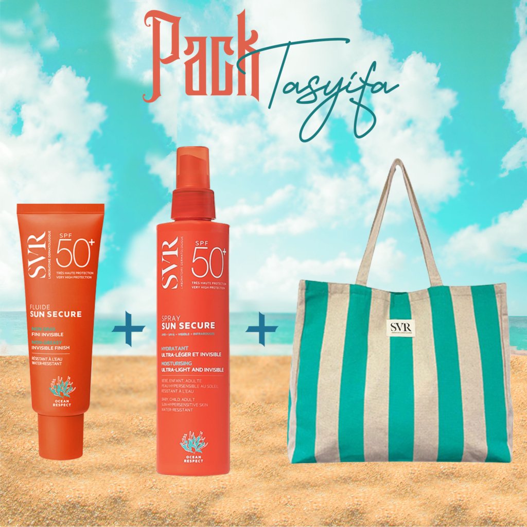 Pack SVR Fluide Sun Secure SPF 50+ & Sun Secure Spray SPF 50+. paraplume