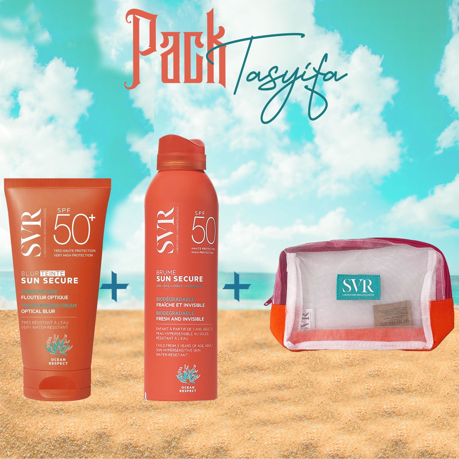 SVR Pack TASYIFA Sun Secure Blur Teinté SPF 50+ & Brume SPF 50. paraplume
